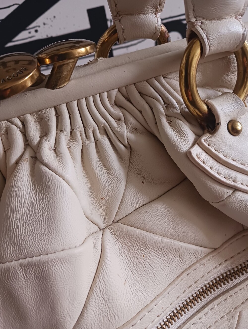 Marc Jacobs Stam Ivory Quilted Leather Satchel with Gold Hardware + Dust Bag - Picture 4 of 16